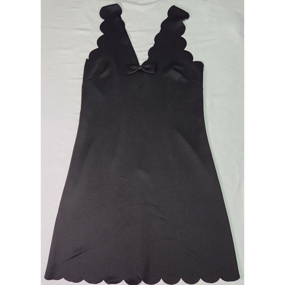 Betsey Johnson Black Scalloped Edge Bow Scuba Shift Dress‎ Sz 6 Whimsigoth Party